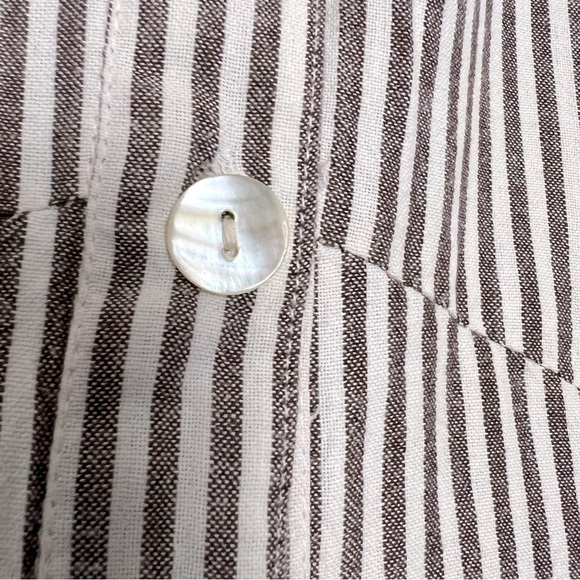 Tulip Lagenlook Shirt Brownish Gray Stripe Loose Asymmetrical Hem Button Down - Picture 9 of 14